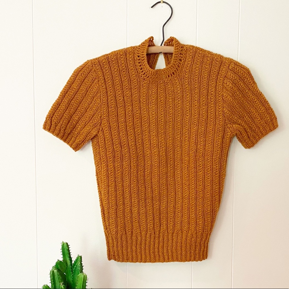Vintage Mustard Handmade Mock Neck Knit Sweater